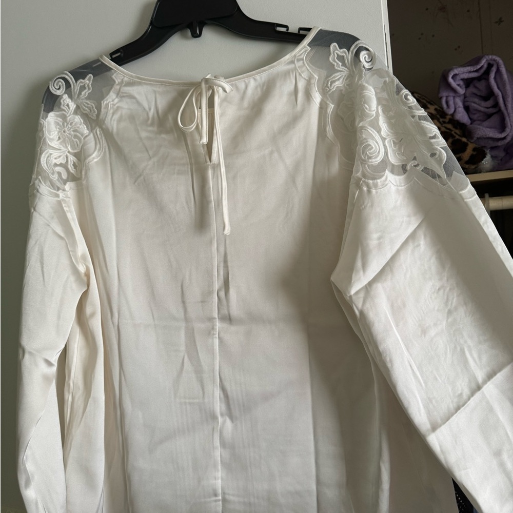 Elegant White Blouse with Floral Embroidery